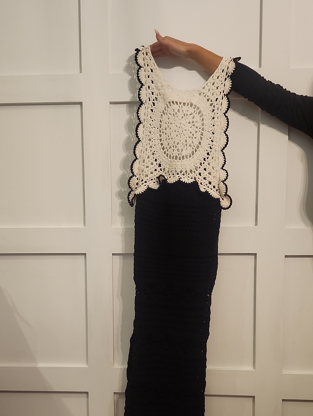 Zara Black Maxi Dress with Cream Crochet Bib